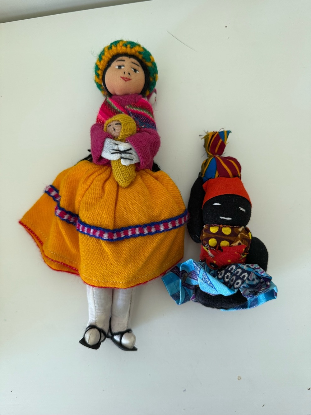 Handmade Yellow Fabric Doll with Colorful Outfit - Traditional Kids Toy